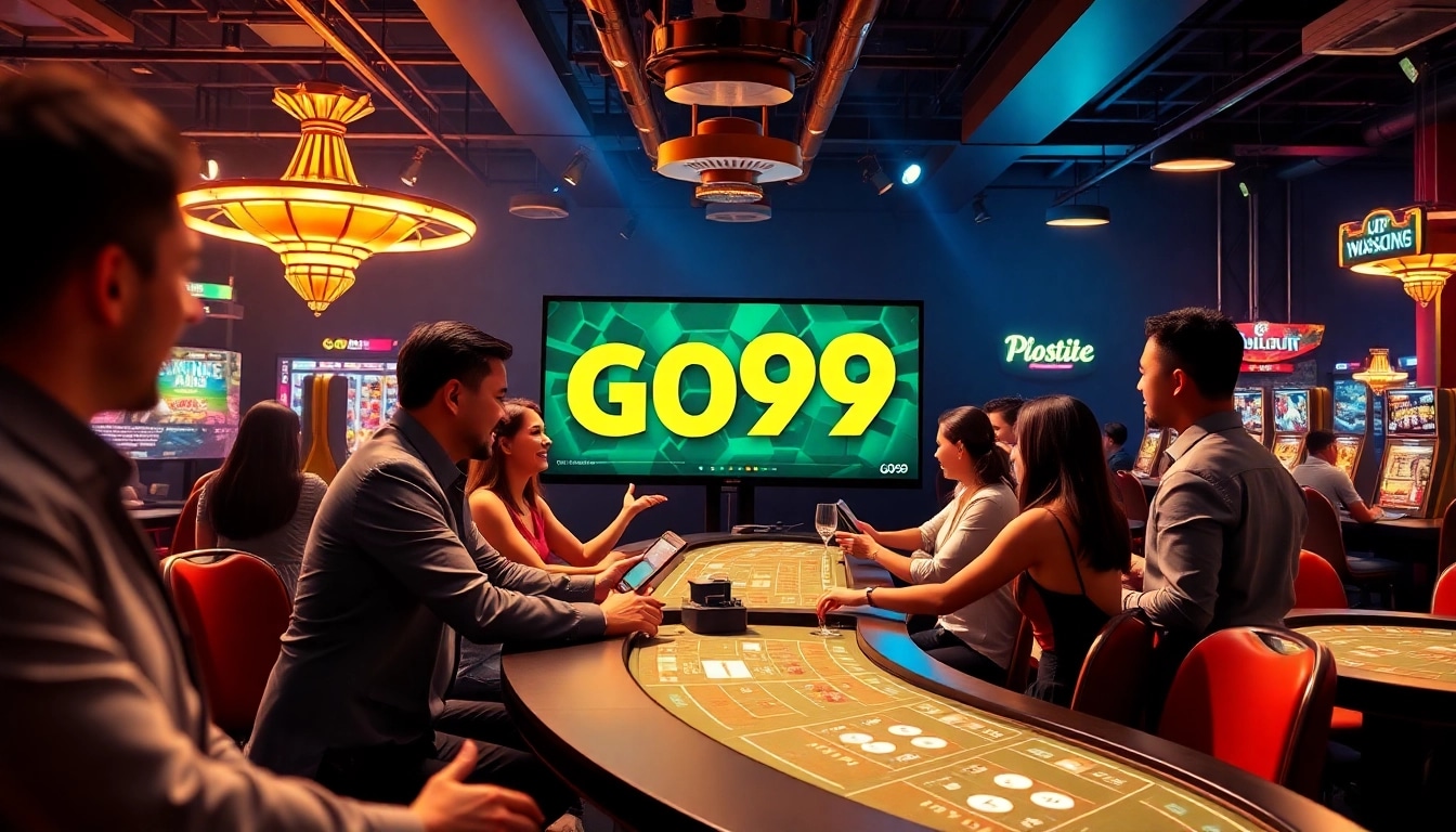 Exciting live casino scene with GO99 branding, showcasing diverse gaming options and engaging dealers.