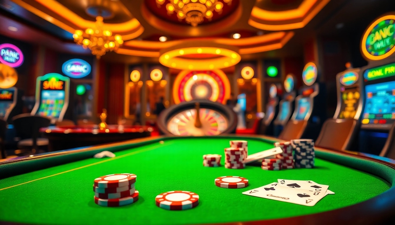 Experience the thrill of Game bài đổi thưởng uy tín at a luxurious casino table with poker chips and cards.