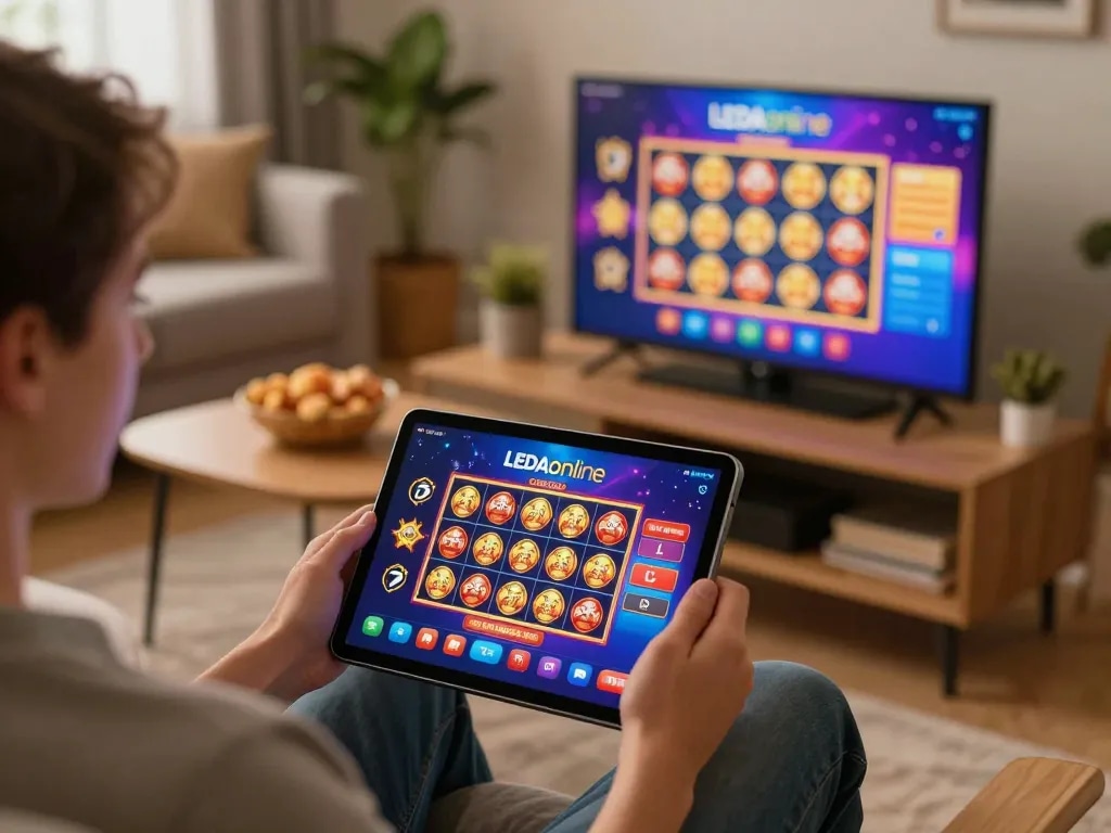 Person enjoying gaming on the ledaonline app in a cozy home environment, illustrating online gambling.