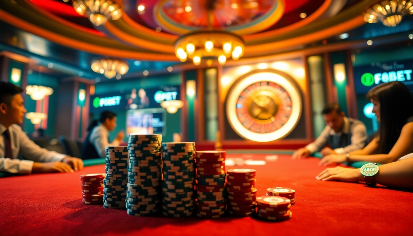 Experience the thrill of F8BET with intense poker action and vibrant casino lights.