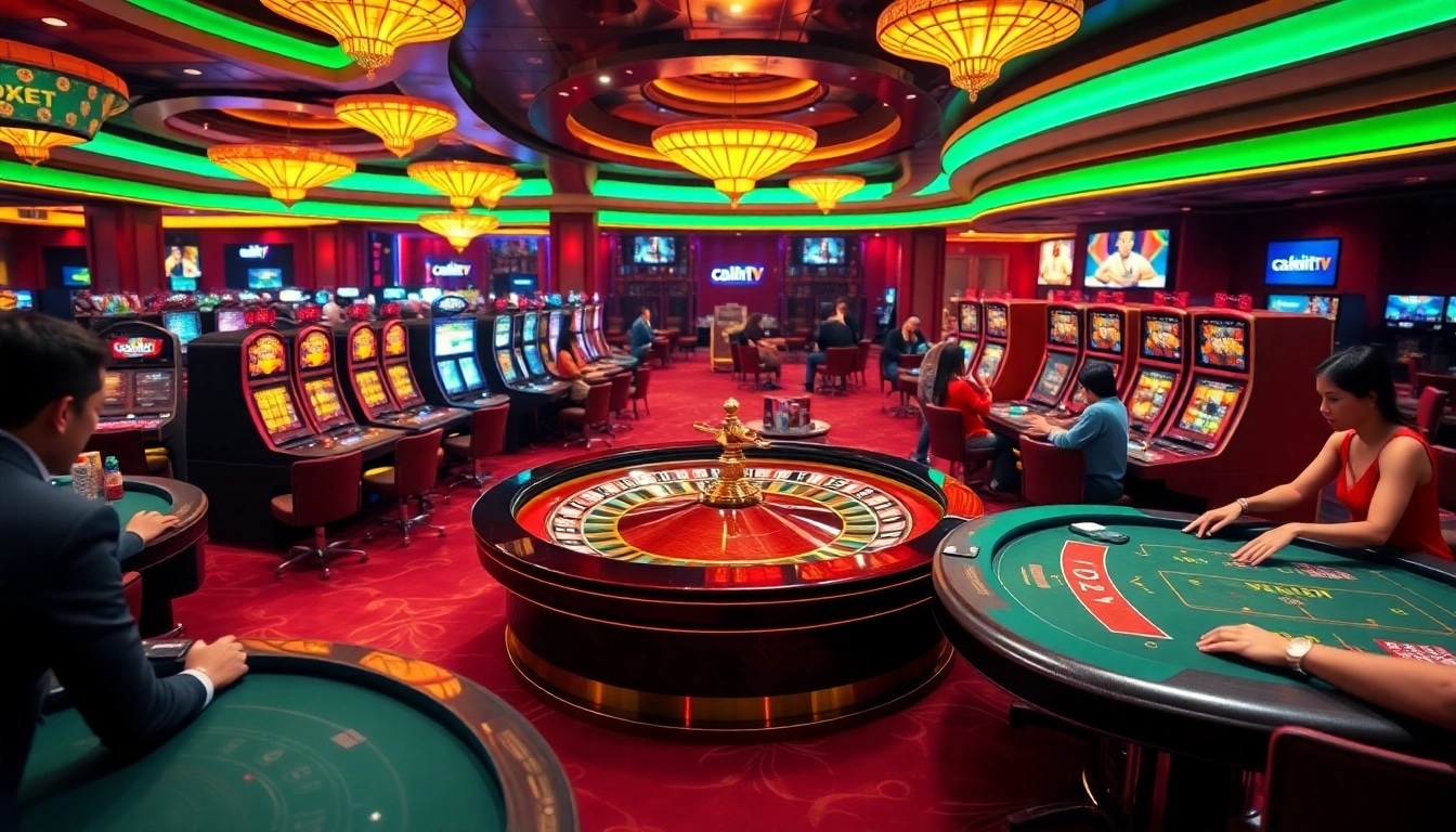 CakhiaTV promotes excitement in gambling with engaging scenes of poker tables and roulette wheels.