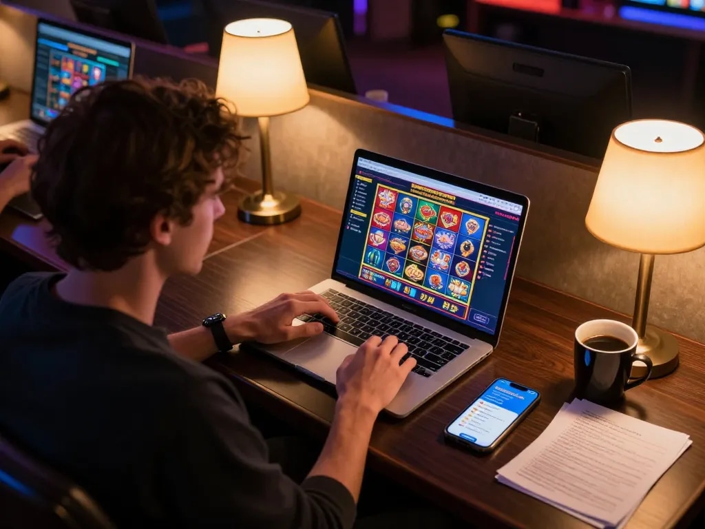 Enjoying gameplay at the nhà cái bl555 online casino with colorful slots and warm ambiance