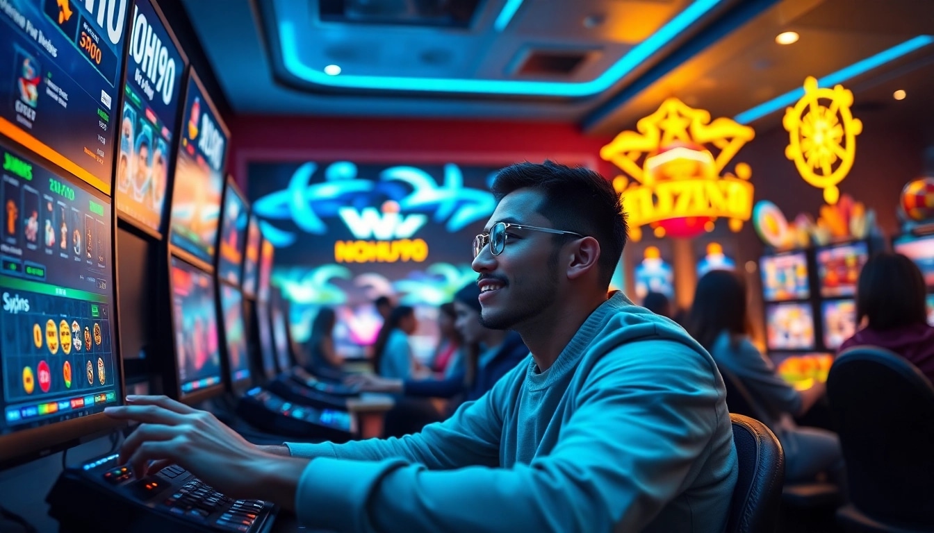 Engaging online gaming scene showcasing NOHU90's diverse gaming platforms and rewards.