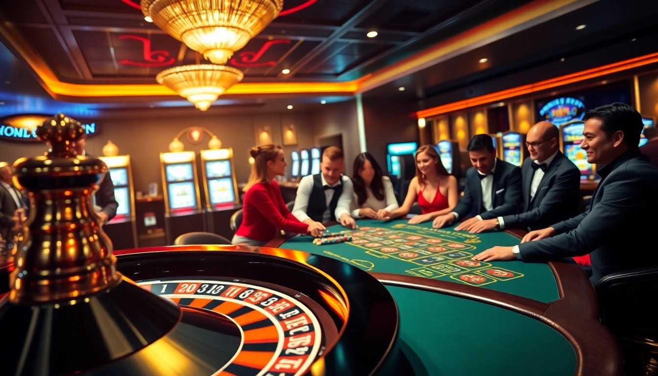 Experience the thrill of 32win.style at a luxurious casino with roulette and engaged players.