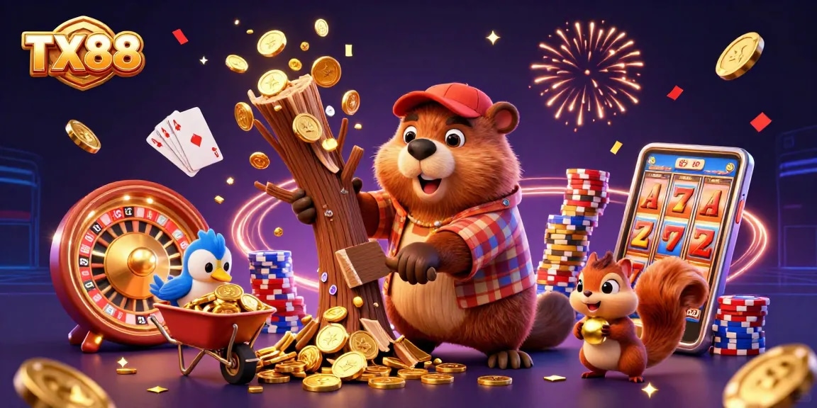 Experience thrilling wins at TX88 with captivating golden coins raining down during casino gameplay.