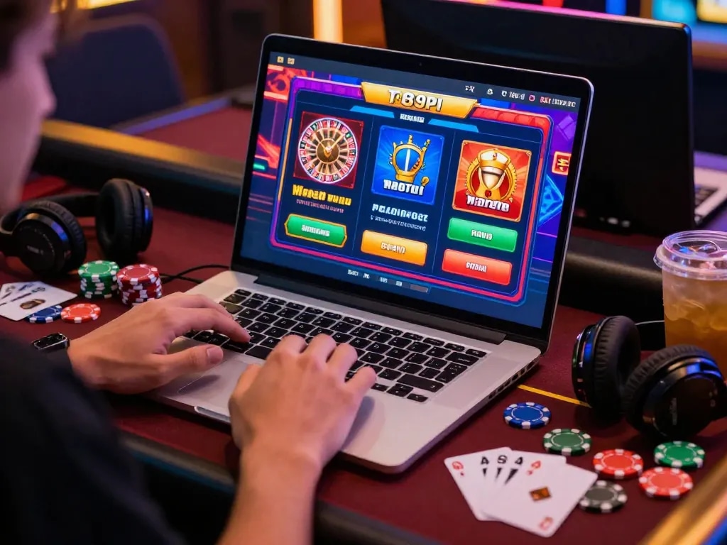 Engaged player experiencing the thrill of online gambling at https://789p1.de.com with vibrant gaming interface and accessories.