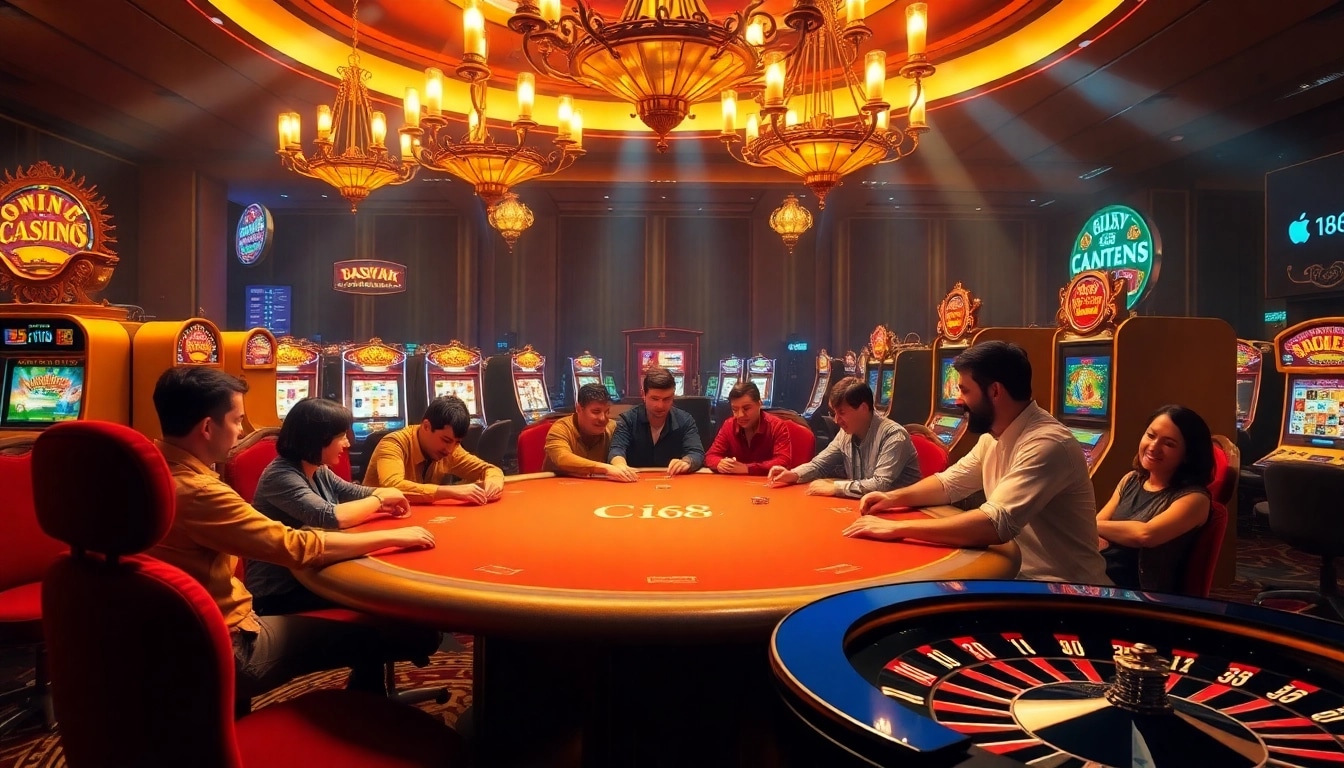 C168 engaging players experiencing excitement at a vibrant casino table.