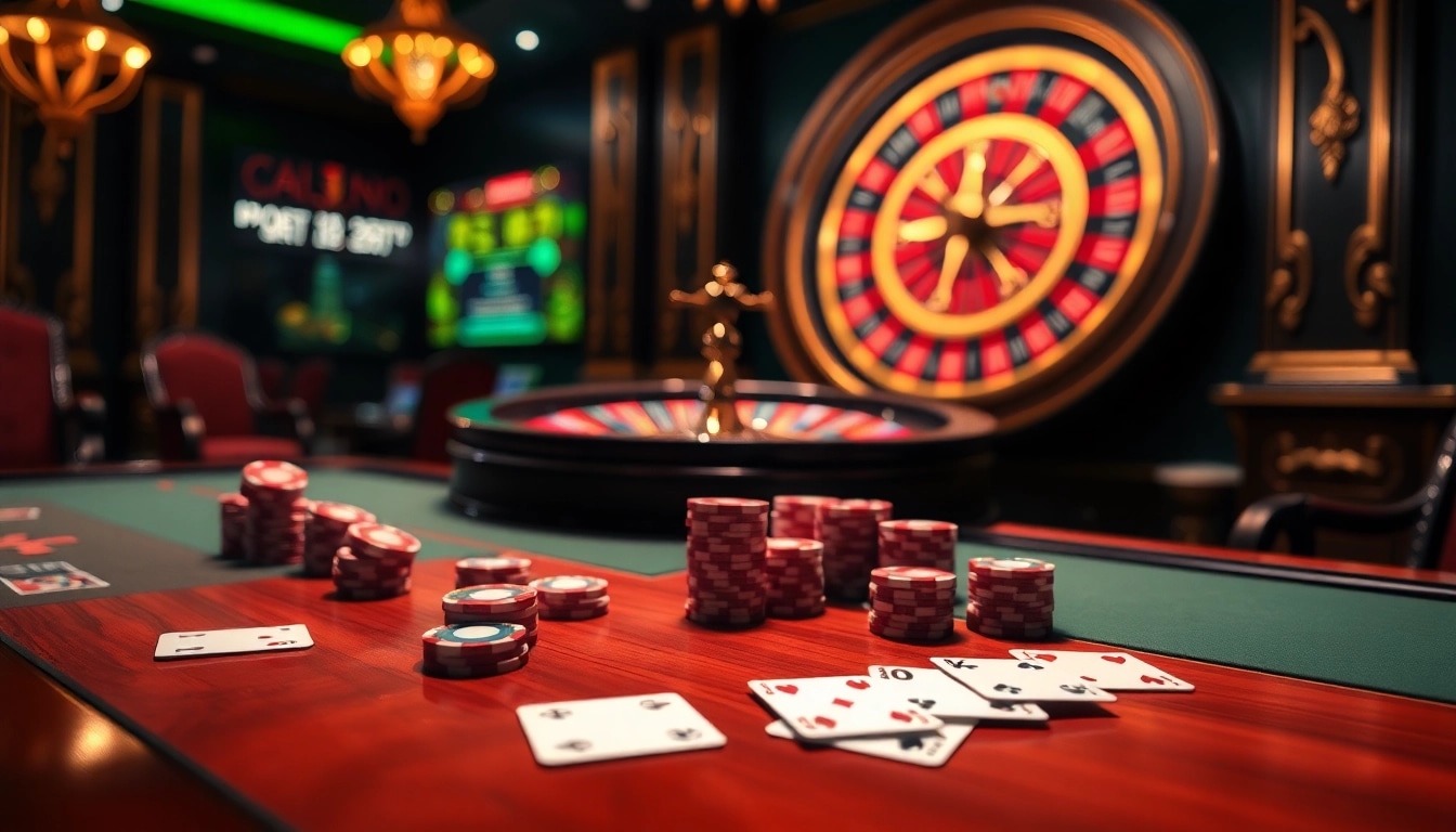 Experience the thrilling atmosphere of casino c168, featuring a vibrant poker table and dynamic roulette.