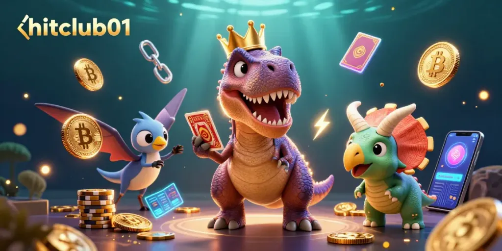 Join the excitement at hitclub01 by playing casino games with cartoon dinosaurs in a vibrant 3D scene.