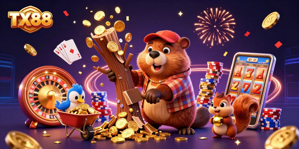 Experience thrilling wins at TX88 with captivating golden coins raining down during casino gameplay.