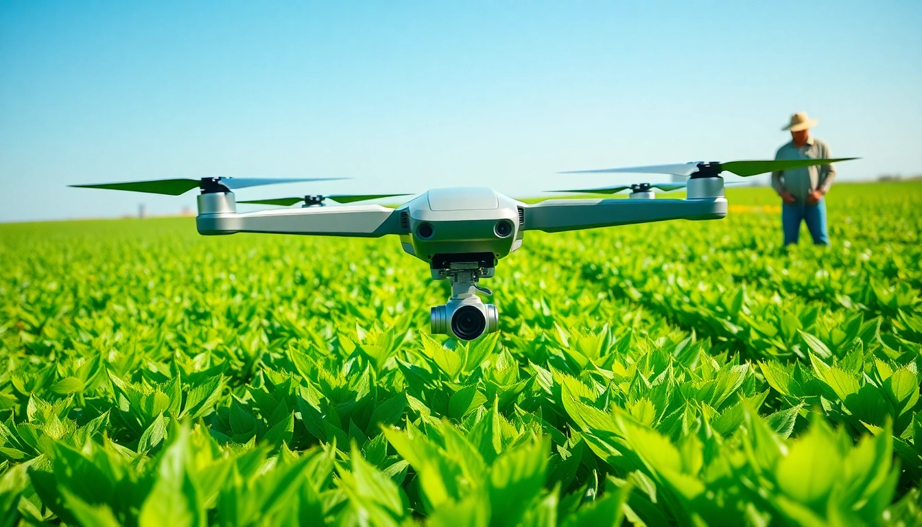 DJI Agras drone effectively surveying a green agricultural field.