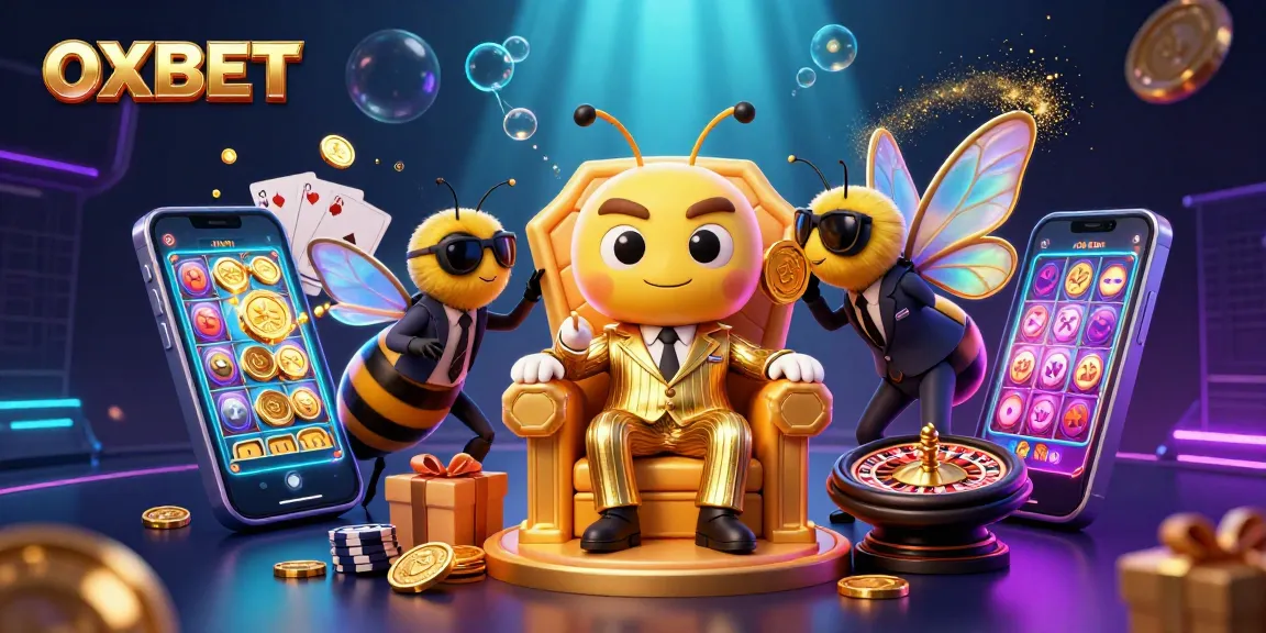 Experience OXBET's lively gaming world with detailed 3D illustration of characters and casino elements.