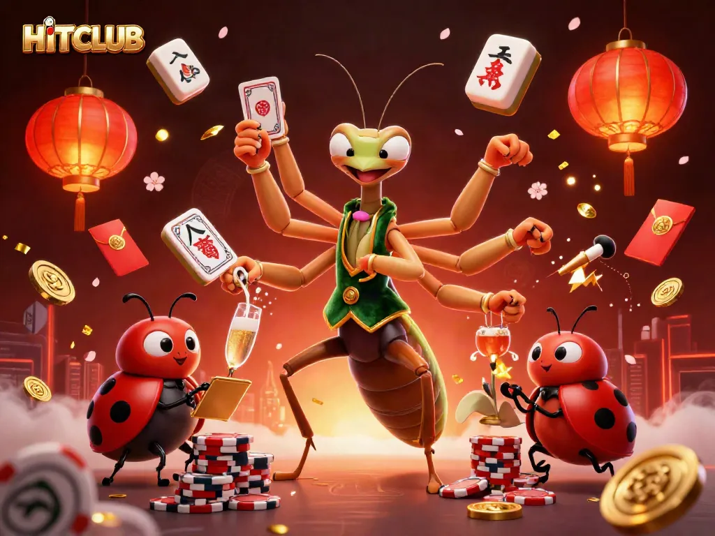 Experience the thrilling HITCLUB casino scene with a card sharp and pit boss in action.