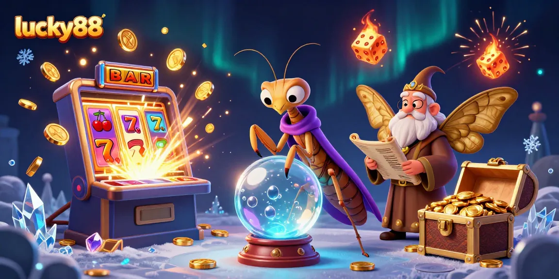 Experience big wins with lucky88 in this dynamic 3D casino illustration full of vibrant game elements.