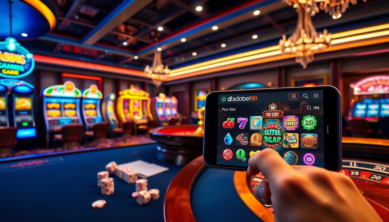 Play slots on adobet88, featuring vibrant designs and seamless navigation in a luxurious casino environment.
