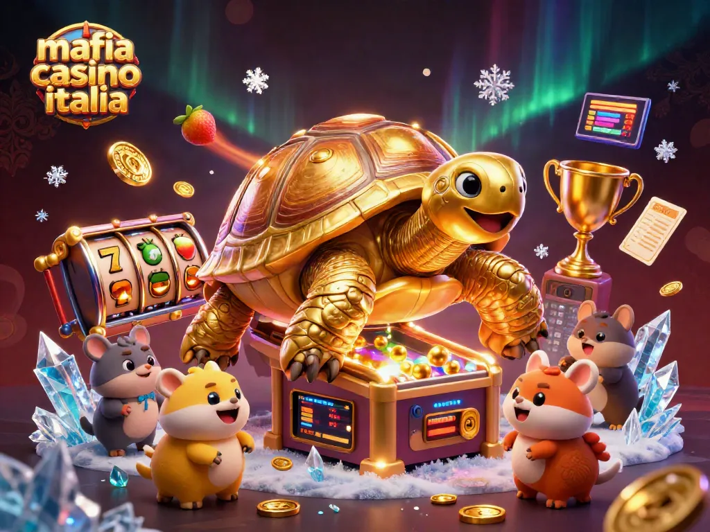 Mafia casino italia showcases a 3D golden tortoise pinball machine with vibrant casino elements and animated action.