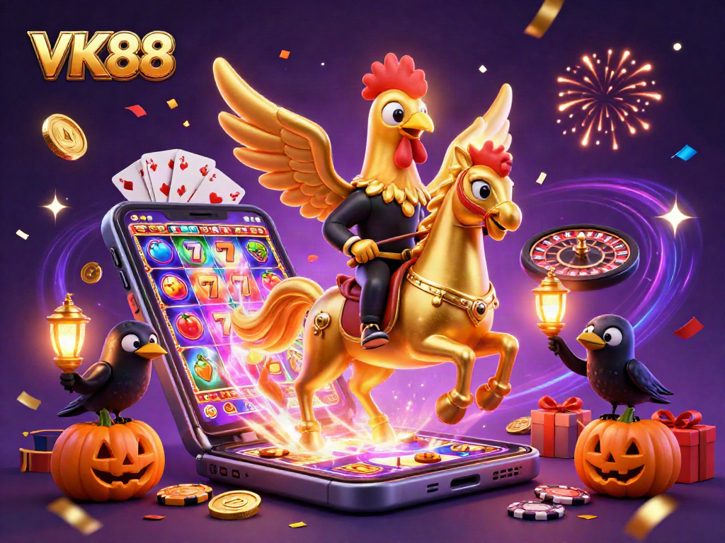 Play exciting slot games with VK88 amidst a vibrant casino atmosphere.