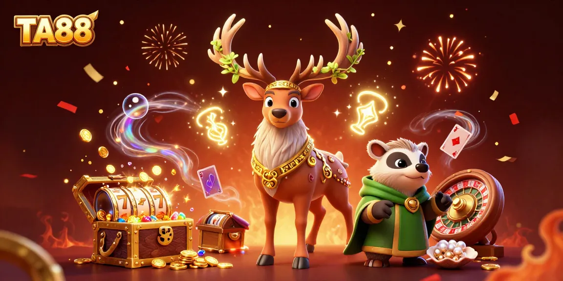 TA88 offers thrilling casino gaming with vibrant visuals and rich rewards in this dynamic illustration.