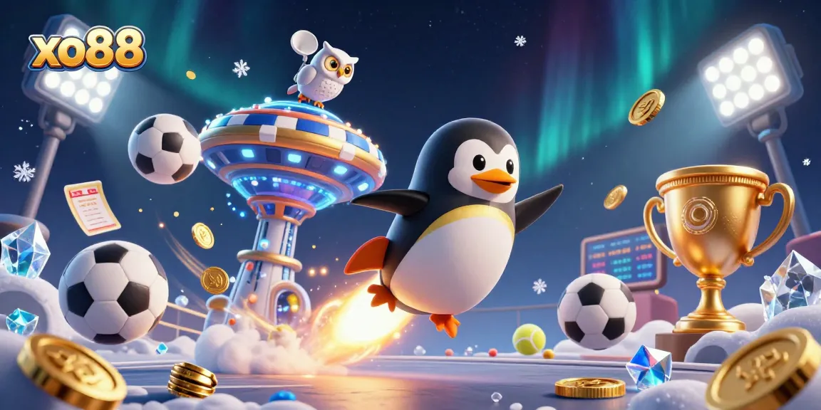 Experience thrilling action at xo88 with a 3D rocket-powered penguin blasting towards a casino.