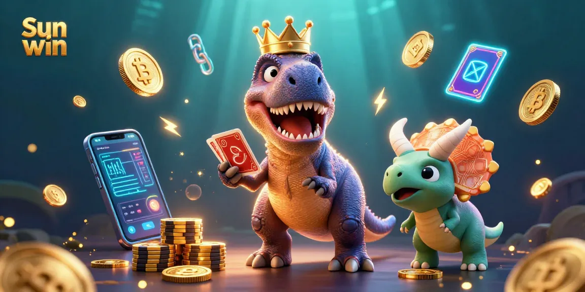 Engage in thrilling gameplay with Sun win, featuring a charming T-Rex and crypto elements.