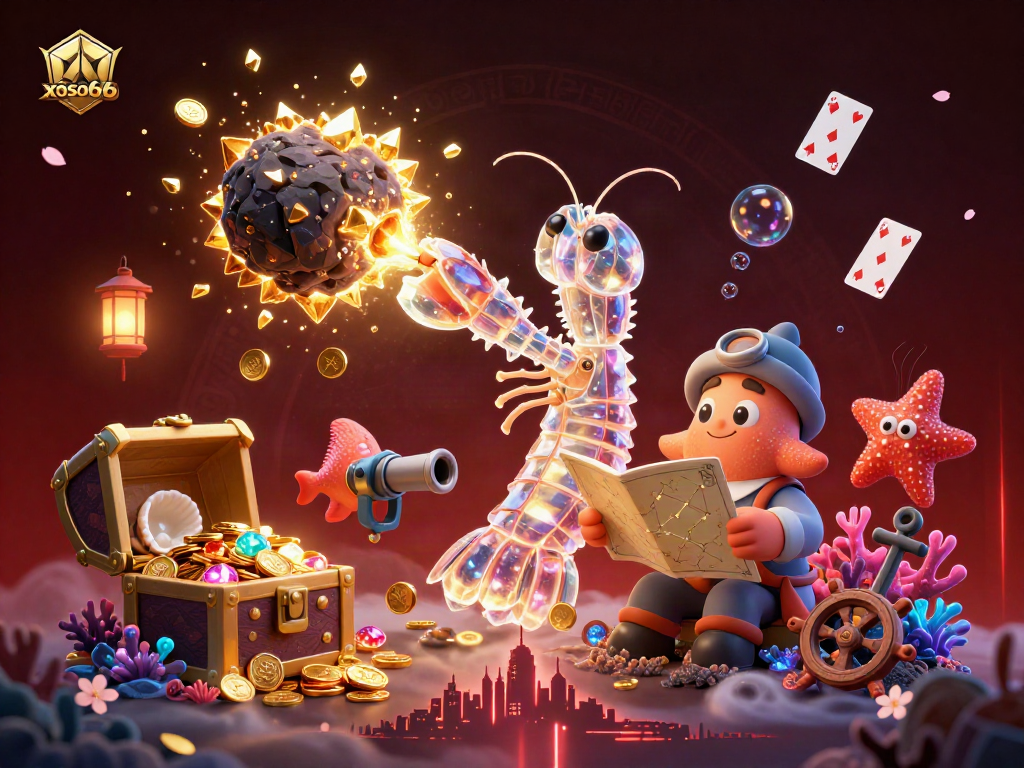 Experience the thrilling action of xoso66 in a vibrant underwater scene bursting with gems and casino elements.