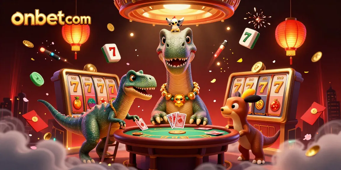 Engage with onbet com at a lively casino scene featuring vibrant characters and dynamic gambling elements.