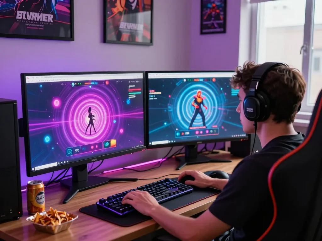 Engaging mind control porn game interface while a gamer focused on gameplay.