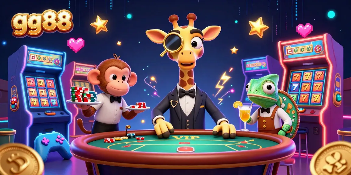 Experience thrilling gaming action at gg88 with a vibrant 3D casino illustration showcasing unique characters and iconic game elements.