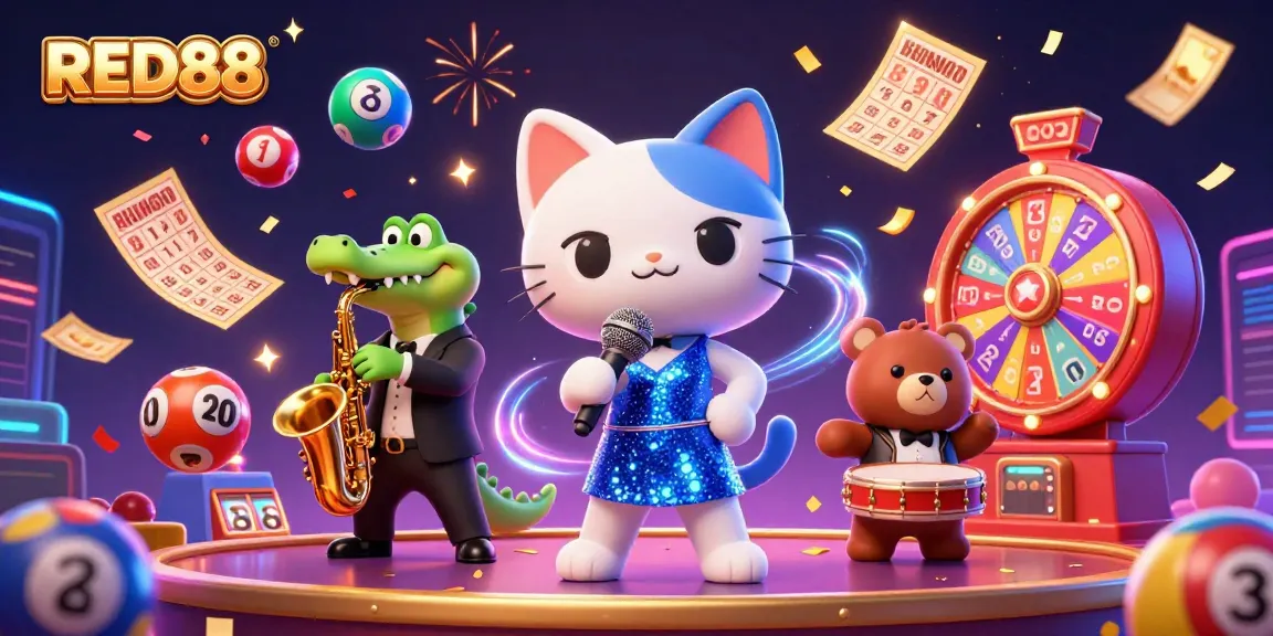 Experience the vibrant world of RED88 as the jazzy cat and friends engage in colorful casino fun!