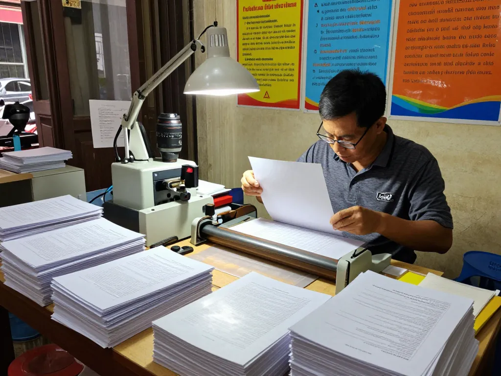 Bóc ép plastic Bắc Ninh, technician safely removing plastic layers from important documents in a professional workshop.