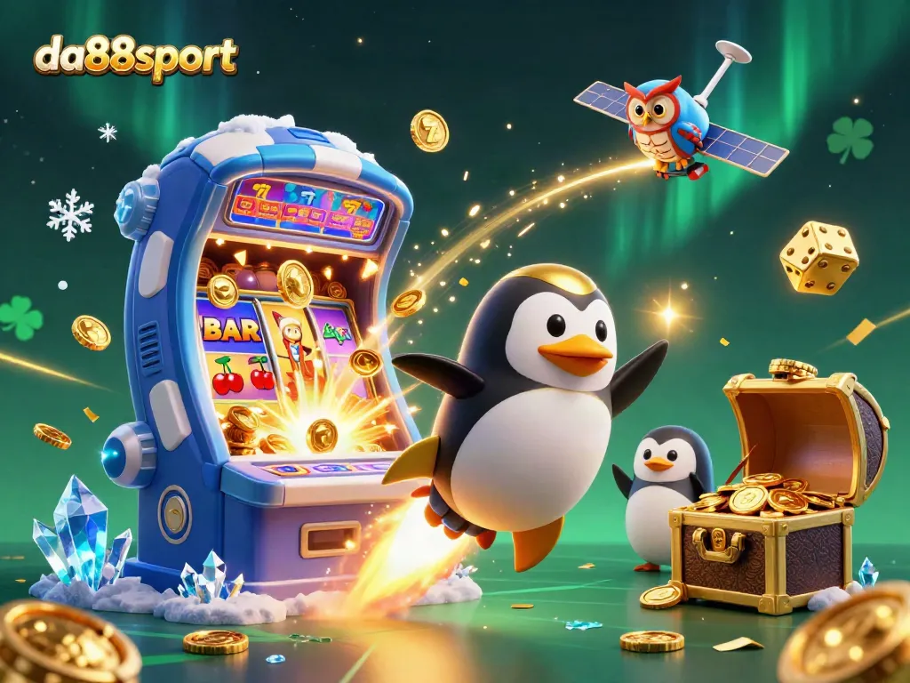 Engage with da88sport's thrilling gaming experience featuring vibrant 3D illustrations of dynamic casino elements and characters.