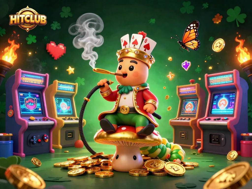 Engage in thrilling gameplay with HITCLUB as vibrant characters and arcade machines create a dynamic casino experience.