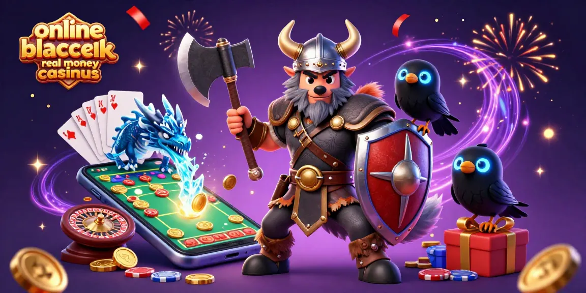Play blackjack and win big with online blackjack real money casinous, featuring a warrior, dragon, and magical elements.