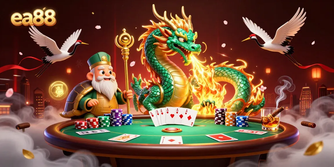 Experience the exhilarating action of ea88 gaming with a jade dragon and poker elements.