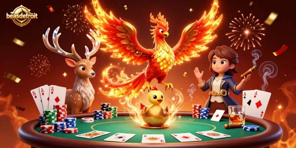 Experience thrilling gameplay and vibrant action at beasdetroit casino, featuring magical characters and poker elements.